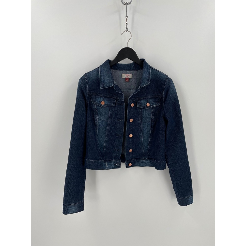 lei Apple Jean Jacket‎ Juniors M Womens XS Dark Wash Denim Trucker Y2K Slim Crop